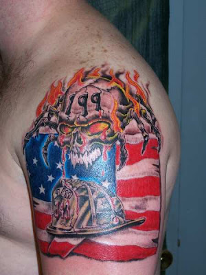 American flag tattoo with firing_skull design