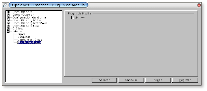 Opciones de Internet, Plug-in de Mozilla, de OpenOffice.org