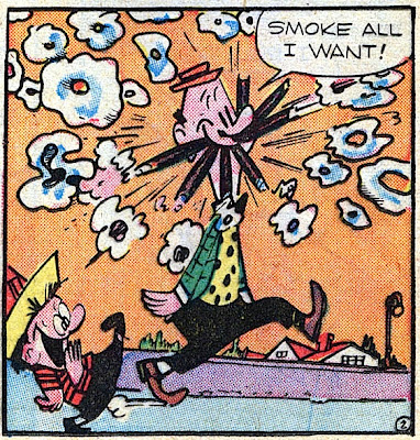 Milt Gross  comic book scan detail of a funny man smoking seven cigars at once