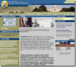 Screenshot of the Ways and Means committee website homepage