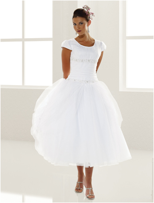 9110 Tea Length Modest Wedding Dress