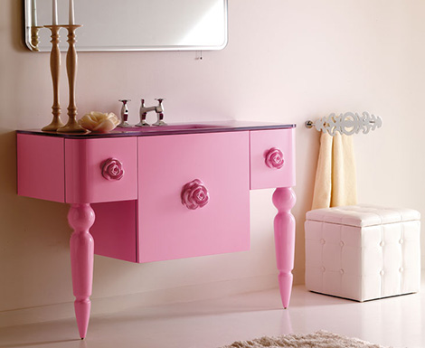 Retro Modern Bathroom Pink Furniture Interior