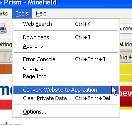 Mozilla Prism - menu in firefox3