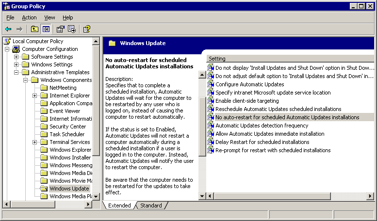 Windows Update Policy Screenshot