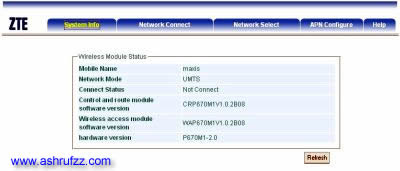 Maxis Wireless Broadband Admin Screenshot