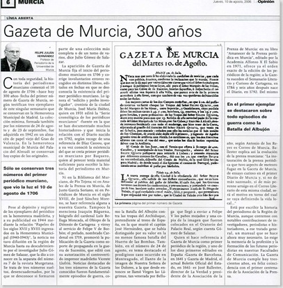 Gazeta de Murcia,La Opinión 10 de agosto de 2006