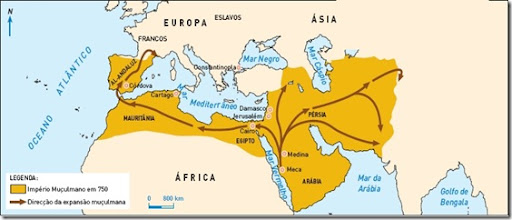Mapa do Império Muçulmano no século VIII