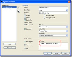 Year Parameter Default Value Format