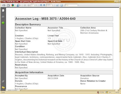 Sample PDF accession record