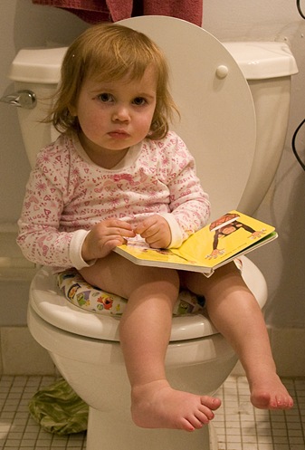 ruby on toilet with book