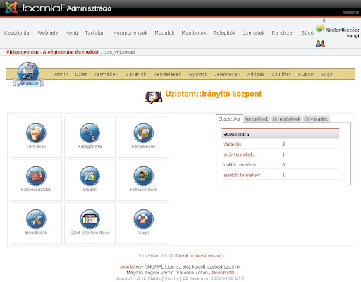 AVirtue Mart web bolt adminisztrációs felülete