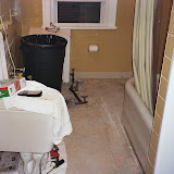 The slab under the tile. I removed the old tile with a rubber mallet and brick chisel.