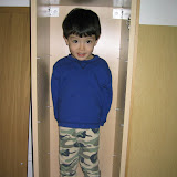 Kai in the kicthen cabinet I had to temporarily take down, to run the new electrical line for the spotlights