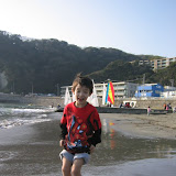 Kai enjoying the water at Zushi beach