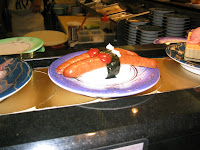 Hot dog sushi, at a restaurant in the Dolphin Port mall, Kagoshima City