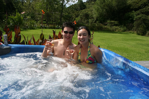 Nat and Jon in the not-so-hot hot tub