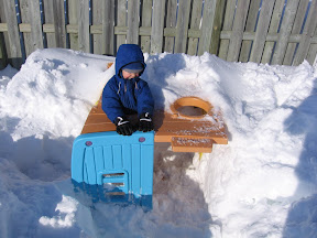 BigE in his snow covered pirate ship