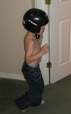 BigE wearing Mommas hockey helmet