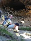 Sandi, red faced and resting, halfway up