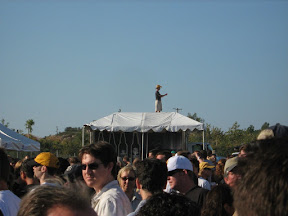 That's Stone Prez Greg Koch standing on a beer truck taking pics of the masses (I know -- looks like he's on the tent)