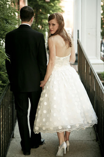 Ivory, Tea Length Wedding Gown Polkadot Style