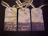 6 of 6 - I've made these tags with scrapbook paper and a stamp with gold paint.  They all come with gold ribbon.  They are blank on the back and are 5 1/4" X 2 5/8".
