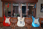 All-American G&L collection: Legacy Standard (fullerton red), ASAT Classic (vintage white), Legacy Standard (lake placid blue)