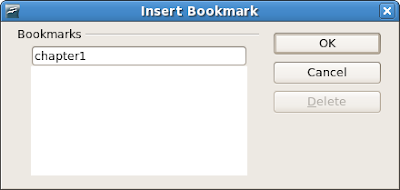 Open Office: Insert Bookmark dialog