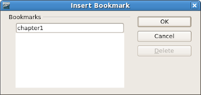 Open Office: Insert Bookmark dialog