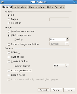 OpenOffice.org 2.4 PDF export options dialog