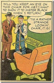 1957 Alarming Tales comic scans Janitor promises to look after funny looking chair in a comic book story by Jack Kirby