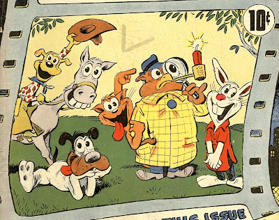 Funny Films comic book scan cover detail featuring cartoon dogs, horse, cat, owl and bunny rabbit