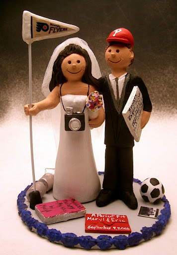 Sports Journalist Groom and Photographer Bride Wedding Cake Topper