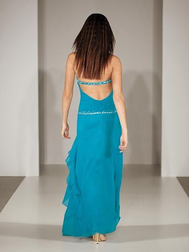 turquoise sexy back evening dress gown