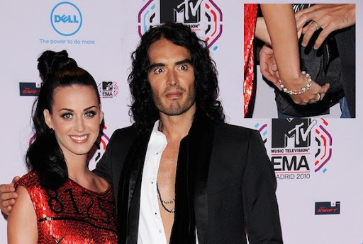 Katy Perry and Russell Brand Sport Yellow Diamond Wedding Bands at MTV EMAs