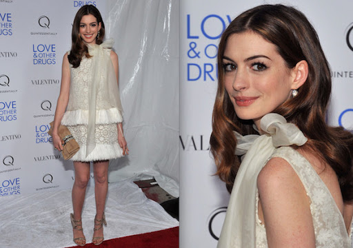 Anne Hathaway Looks Nicely in Valention Dress While Promoting Love & Other Drugs Movie