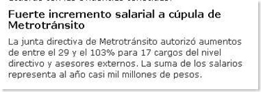 Fuerte incremento salarial a cúpula de Metrotránsito